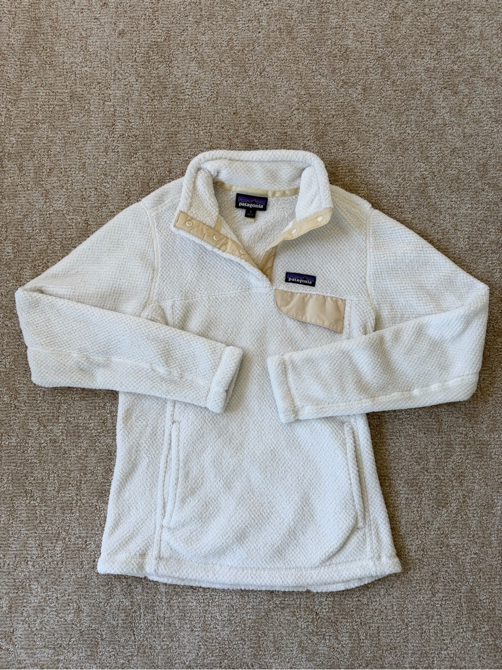 Patagonia Cream and Tan Snap-T Sherpa Fleece Pullover